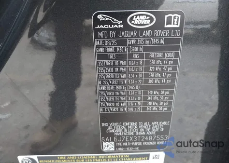 2026 Land Rover Defender P300 S from USA, damaged, VIN SALEJ7EX3T2487553